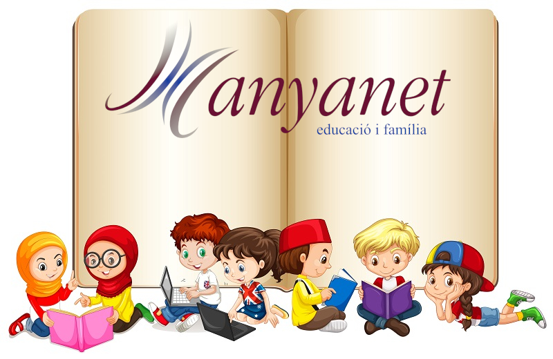 Blank Book With Children Working And Reading Illustration
